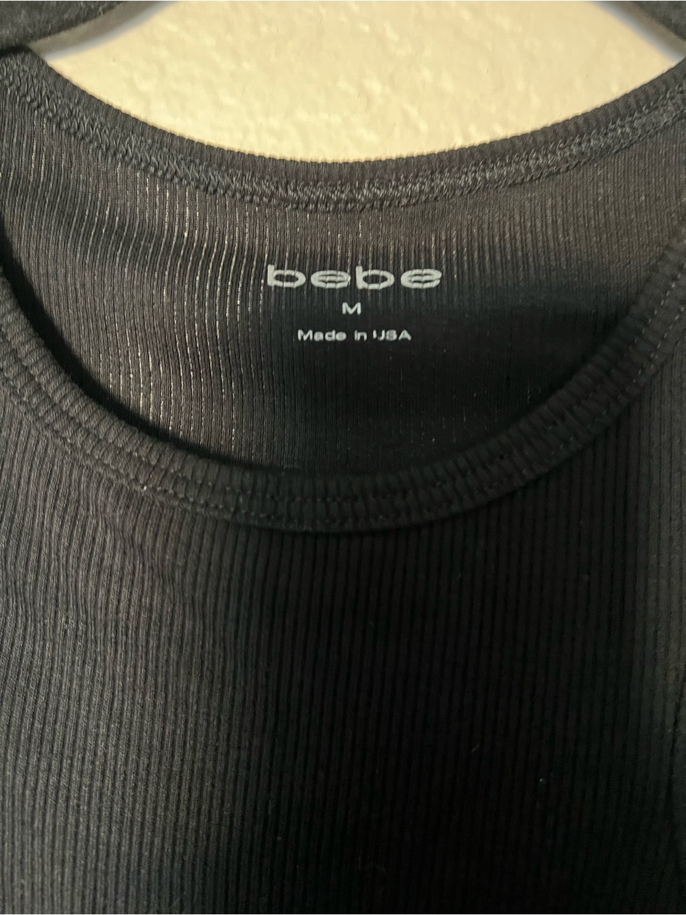 bebe Black Ribbed Tank with Rhinestone Logo - Picture 5 of 7
